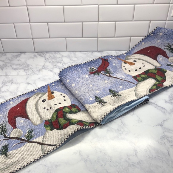 Snowman Tapestry Table Runner - Picture 1 of 7
